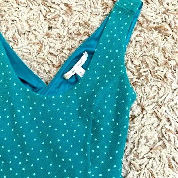 LC by Lauren Conrad Greenish Blue Polka Dot Skater Cross Back Flared Mini Dress - Picture 4 of 4